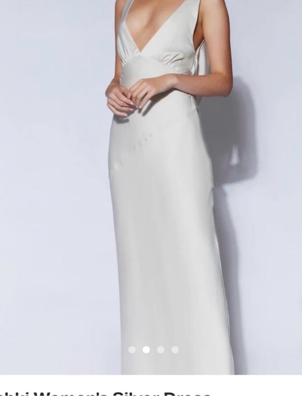 Meshki Silver Satin V-Neck Maxi Dress